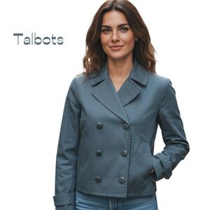 Talbots Gray Cotton Double Breasted Jacket Size 2P